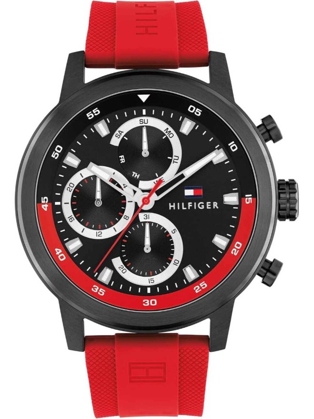 Men's Red Quartz Multifunction Stainless Steel Case Oversized Crown Wrist Watch